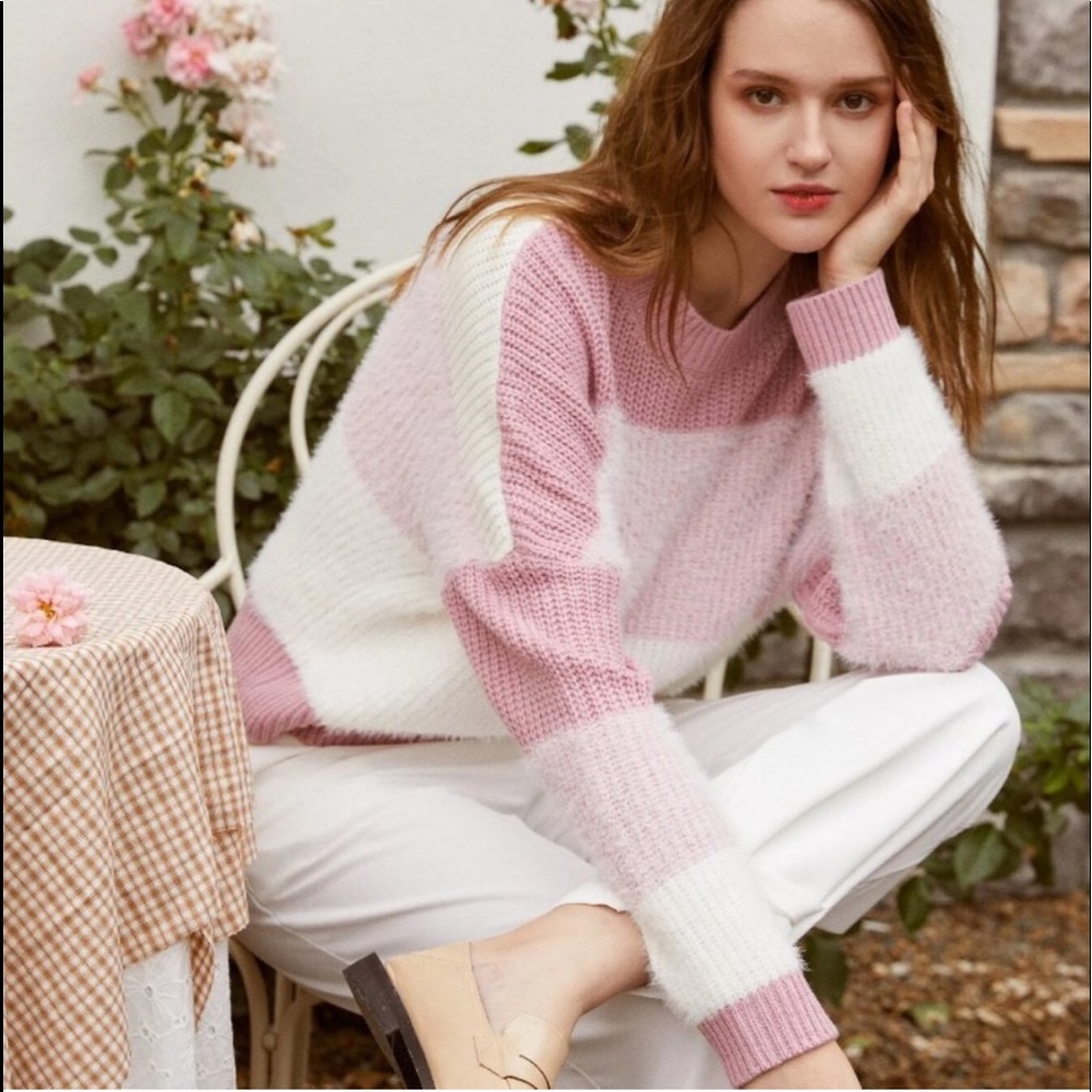 Pink and White Sweater